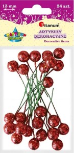 OWOCE OSTROKRZEWU 1,3 CM CZERWONE BROKAT 24 SZT.