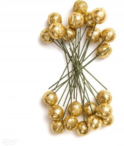 OWOCE OSTROKRZEWU 1,2 CM ZŁOTE BROKAT 24 SZT.