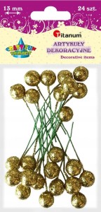 OWOCE OSTROKRZEWU 1,3 CM ZŁOTE BROKAT 24 SZT.