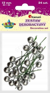 OWOCE OSTROKRZEWU 1,2 CM SREBRNE 24 SZT.