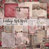 VINTAGE RED ROSES DIGITAL PAPERS