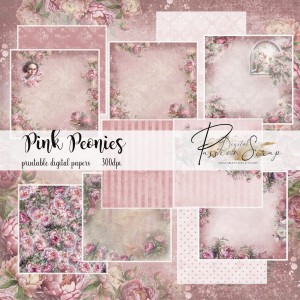 PINK PEONIES ZESTAW DIGITAL PAPERS&STAMPS