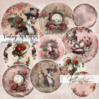 VINTAGE RED ROSES DIGITAL STAMPS