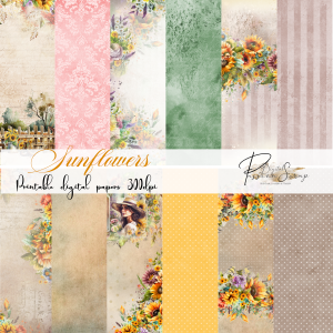 SUNFLOWERS ZESTAW DIGITAL PAPERS&STAMPS