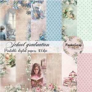 SCHOOL GRADUATION DIGITAL PAPERS&STAMPS