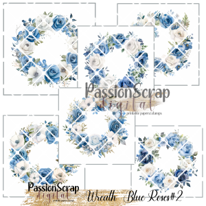 WREATH#2 BLUE ROSES GRAPHICS PRINTABLE DIGITAL