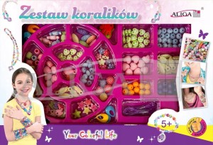 ZESTAW KORALIKÓW PLASTIKOWYCH PJ-1978 MIX 150SZT.+ 2 ŻYŁKI 120CM