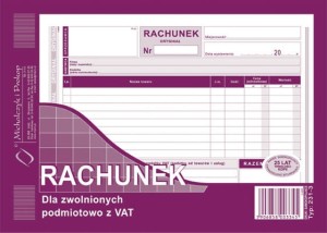 DRUK RACHUNEK DLA ZWOLNIONYCH PODMIOTOWO Z VAT A5