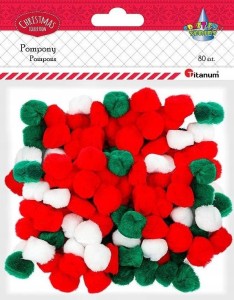 POMPONY AKRYLOWE 80SZT. 20MM MIX BIAŁY ZIELONY CZERWONY TITANUM